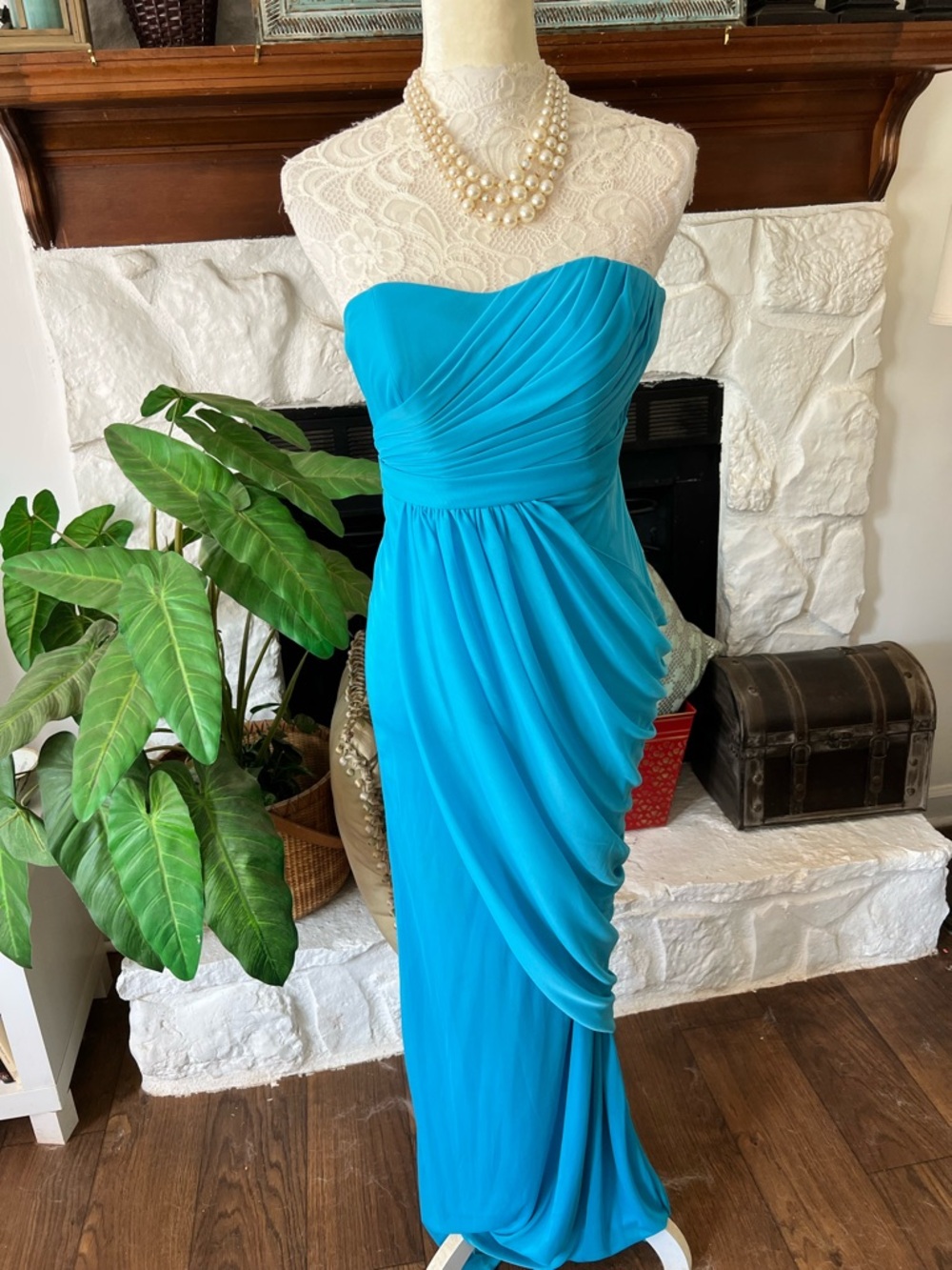 David’s Bridal dress turquoise strapless formal prom bridesmaid women’s size 0